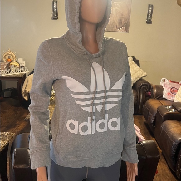 Adidas Women's Gray Sweatshirt with White Logo - Picture 2 of 4